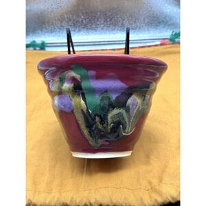 Coulson Studio Art Ceramic Pottery Bowl Red Vintage Drip Style Handmade Signed